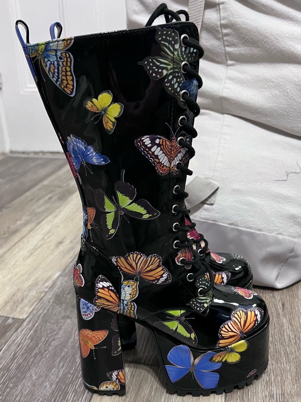 dELiA*s Black Patent Butterfly Platform Lace-Up Boots